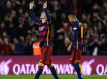 Barcelona's Argentinian forward Lionel Messi (L) celebrates his goal next to Barcelona's Brazilian forward Neymar during the Spanish league football match FC Barcelona vs Sevilla FC at the Camp Nou stadium in Barcelona on February 28, 2016. / AFP / JOSEP LAGO        (Photo credit should read JOSEP LAGO/AFP/Getty Images)