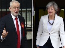 This combination picture shows opposition Labour party leader Jeremy Corbyn (L) voting in north London and British Prime Minister Theresa May voting in Maidenhead on June 8, 2017 during Polls opened in Britain today in an election Prime Minister Theresa May had expected to win easily but one that has proved increasingly hard to predict after a campaign shadowed by terrorism. / AFP PHOTO / Daniel LEAL-OLIVAS